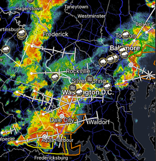 Multi-cell storms developing near the DC metro area