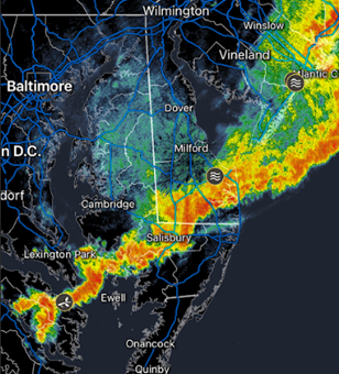 Squall line moving southeast over the Delmarva Peninsula